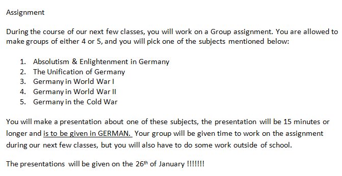 The assignment for German class !
