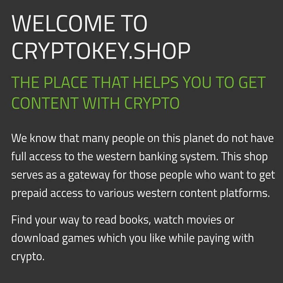 Hello, World! We have launched our new shopsystem #Crypto #Ethereum #iTunes #GooglePlay #Steam #Amazon #PSNow #XboxLive