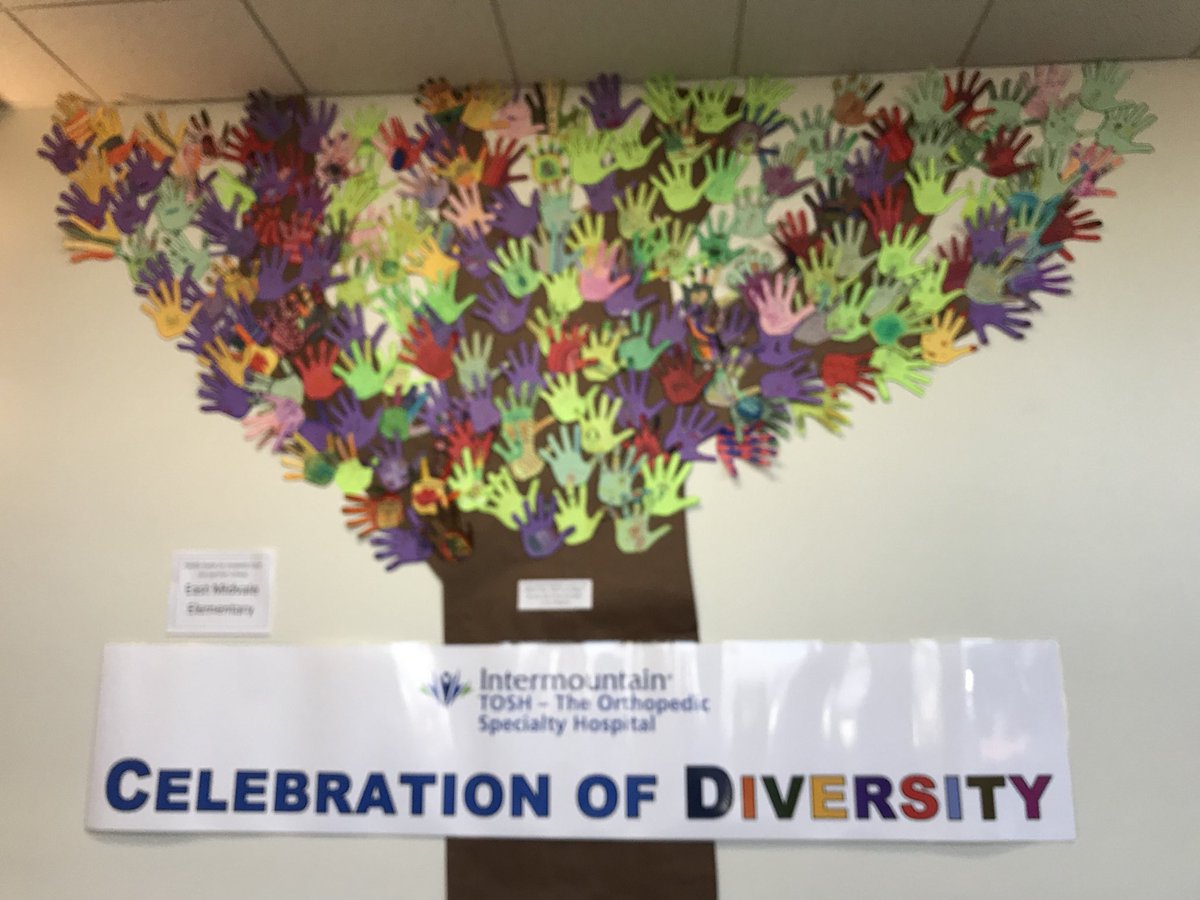 LHBagley's tweet photo. We partnered with our neighbor, East Midvale Elementary to celebrate our diversity and what a beautiful display! #intermountainTOSH #liVeWell #diversityweek #tosh https://t.co/lfm6NcGfxg