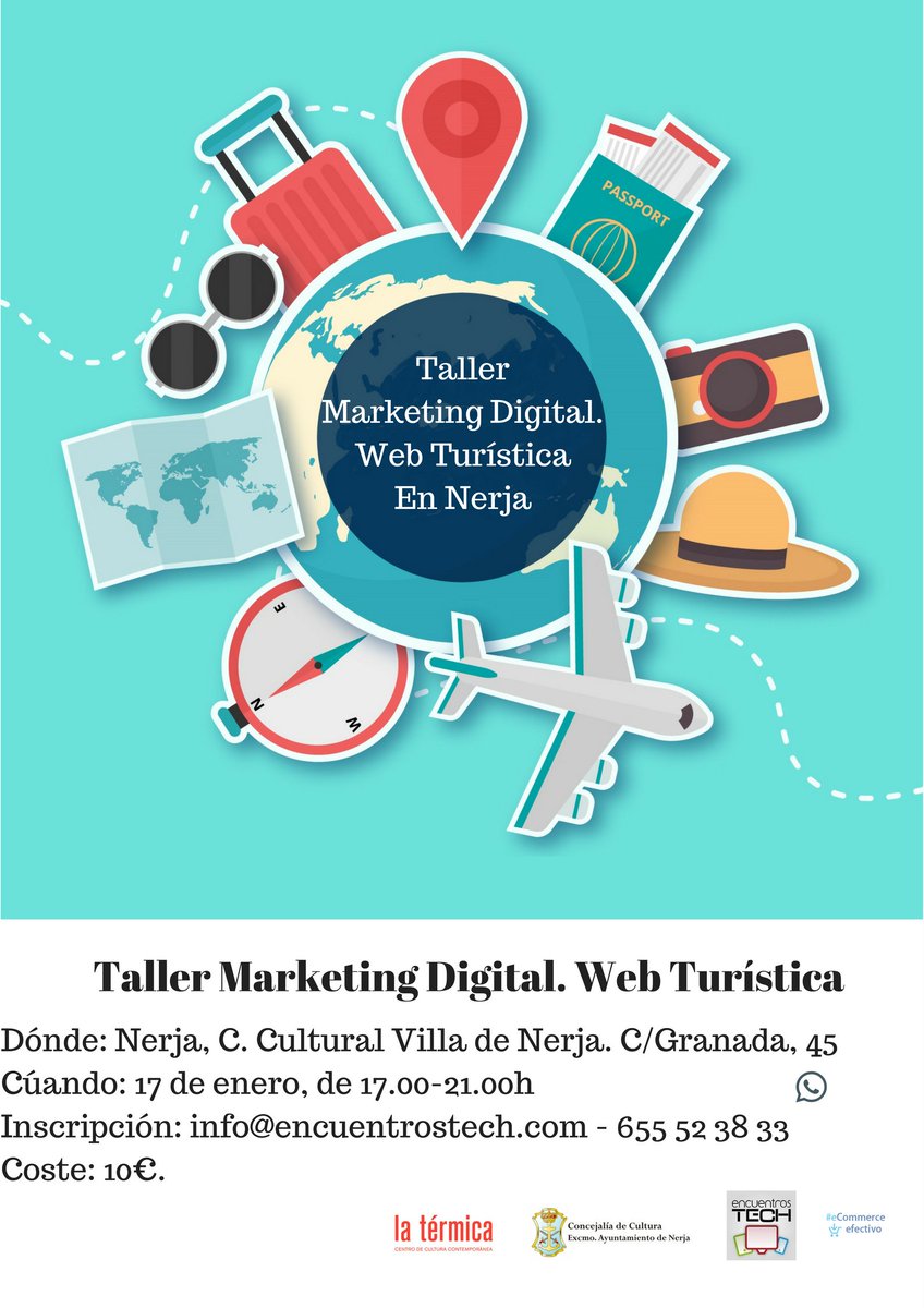 ¡Last Call! Aún estás a tiempo de inscribirte en el taller sobre Marketing Digital. Web Turistica  a celebrar mañana miércoles en #Nerja,
Si tienes en mente montar un negocio o proyecto turístico, no te pierdas este taller. 
Inscríbete bit.ly/2BSiHNQ