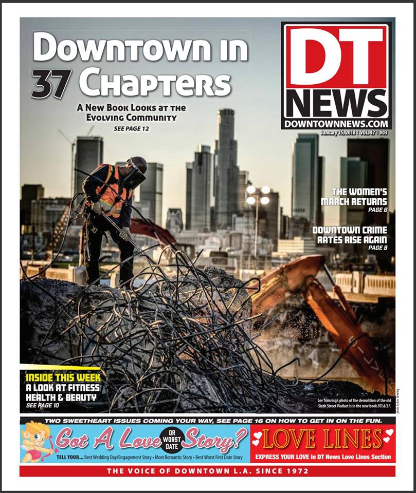 HillNadell's tweet photo. Congratulations to @yenniecheung, @mckat30, Tim Ronca, Lev Tsimring &amp; @EnVille37 for their book DTLA/37: Downtown Los Angeles in 37 stories making the cover of @DowntownNews this week! https://t.co/s82wADGsSj