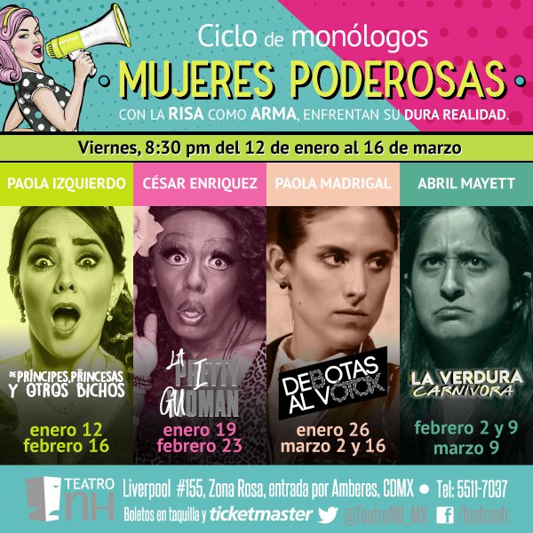 LondonTeatro's tweet photo. #EsCosaDTuiteros informar al público sobre eventos culturales y artísticos en la ciudad de México.

El ciclo de monólogos ya comenzó y cada viernes podrás conocer una puesta en escena diferente donde sus protagonistas #MujeresPoderosas enfrentan su realidad con la risa como arma. https://t.co/iFWyZIEvSe
