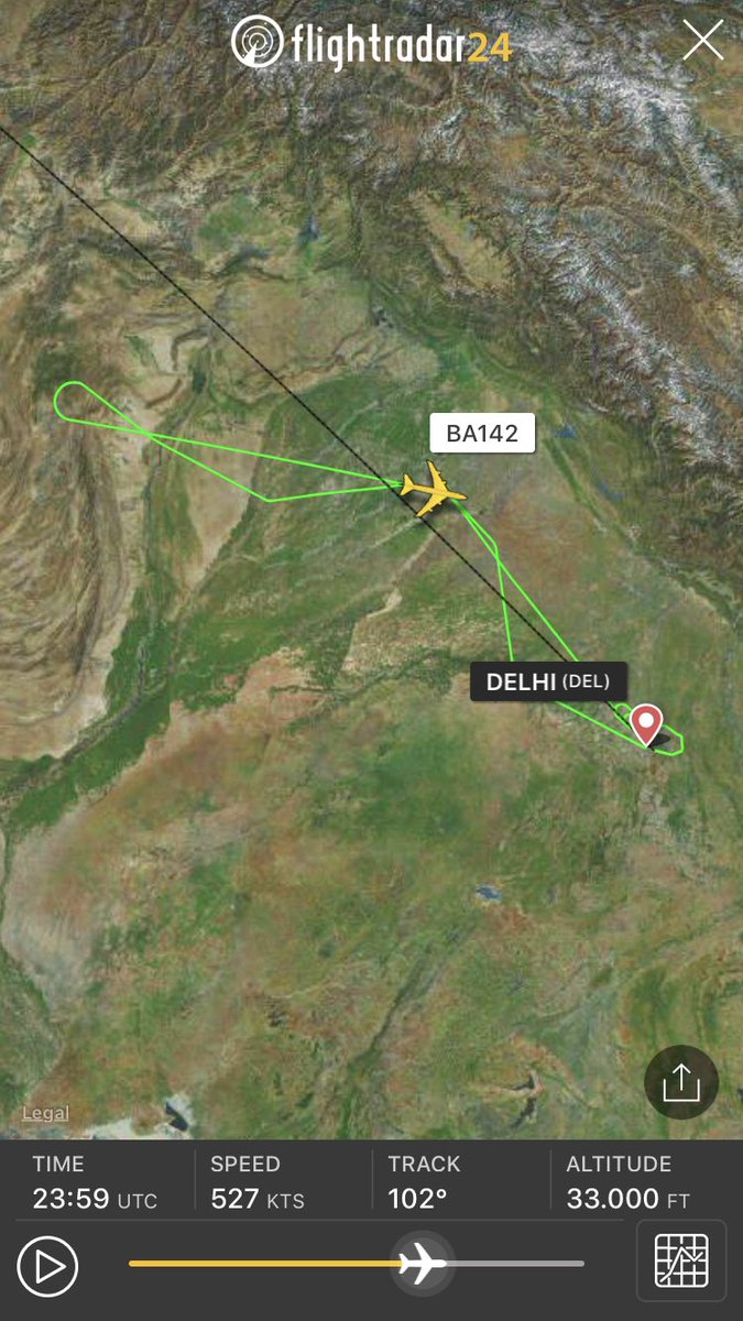 FlightIntl's tweet photo. British Airways flight #BA142 from Delhi to London (LHR) returned to DEL last night and is continuing to LHR now (via @harryharrad) https://t.co/k42FtsS6nk