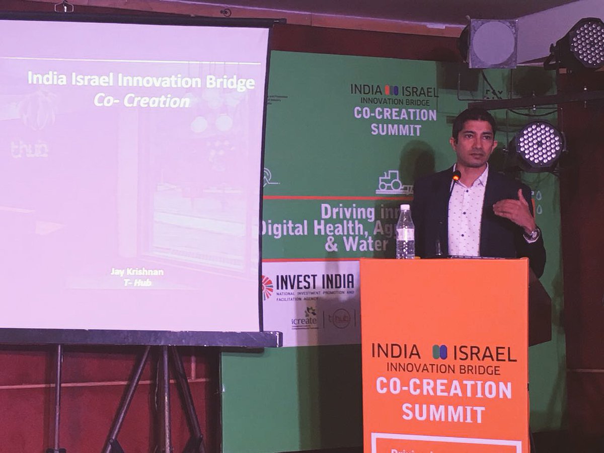 THubHyd's tweet photo. Our CEO, Jay Krishnan at #CoCreationSummit discussing the opportunities &amp; challenges in Digital Health, Water Technology and Agriculture.
@startupindia @investindia @sureshpprabhu @CimGOI #THub #IndiaIsraelInnovationBridge https://t.co/PrsFdZlUgh