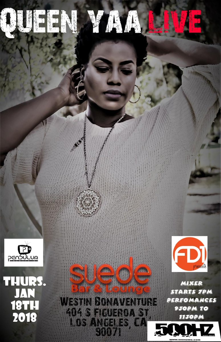 QueenYaaMusic's tweet photo. Come out this Thursday! Performing live! In LA at the #Westin #ClubSuede
#hiphop #rap #soultrap #QueenYaa #NewMusicAlert https://t.co/jeHWTpi5DD