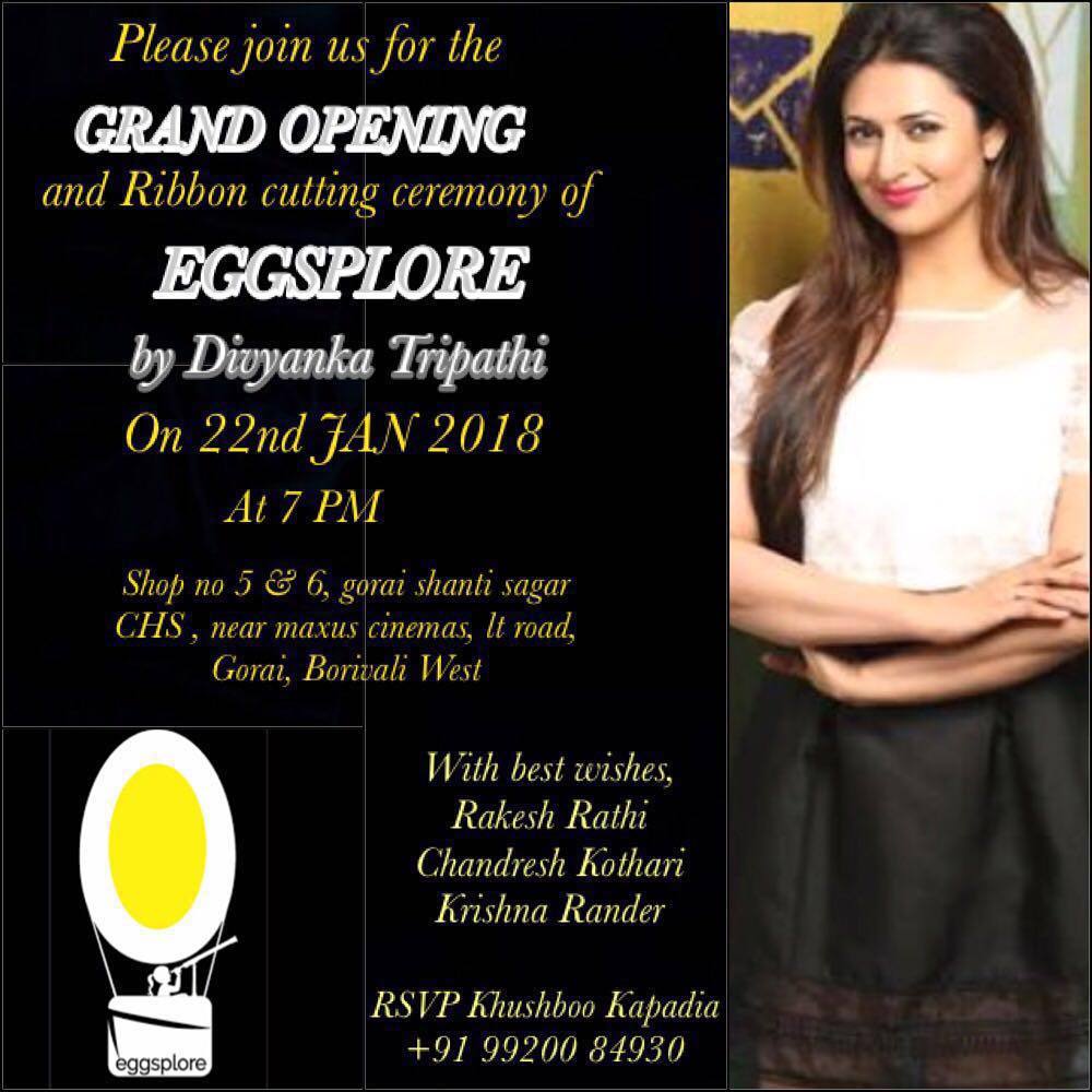 Eggsplore01's tweet photo. 🐣"Mark your dates 22nd January 2018"🐣
*Eggsplore is all set with their 3rd outlet in Mumbai.!*🐣
Ribbon Cutting by @Divyanka_T  who have won millions of heart!👍😱😊
#eggsplore #3rdoutlet #Mumbai    #divyankatripathidahiya ❤🐣 @instantbolly  @Divyanka_T  @StarPlus  @Aarti116 https://t.co/bgMn0qBoe8