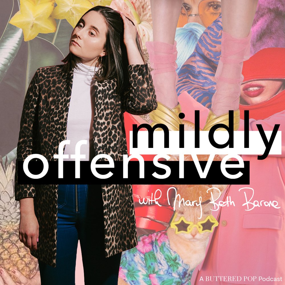 HollyshookPod's tweet photo. This podcast isn't for the faint of heart. Follow comedian @MaryBethBarone and listen to her podcast #MildlyOffensive to hear Mary Beth and fellow female comedians discuss movies and TV shows that make women look B-A-D. #ButteredPop https://t.co/krbMuFwXoY https://t.co/KQMWllrXDq