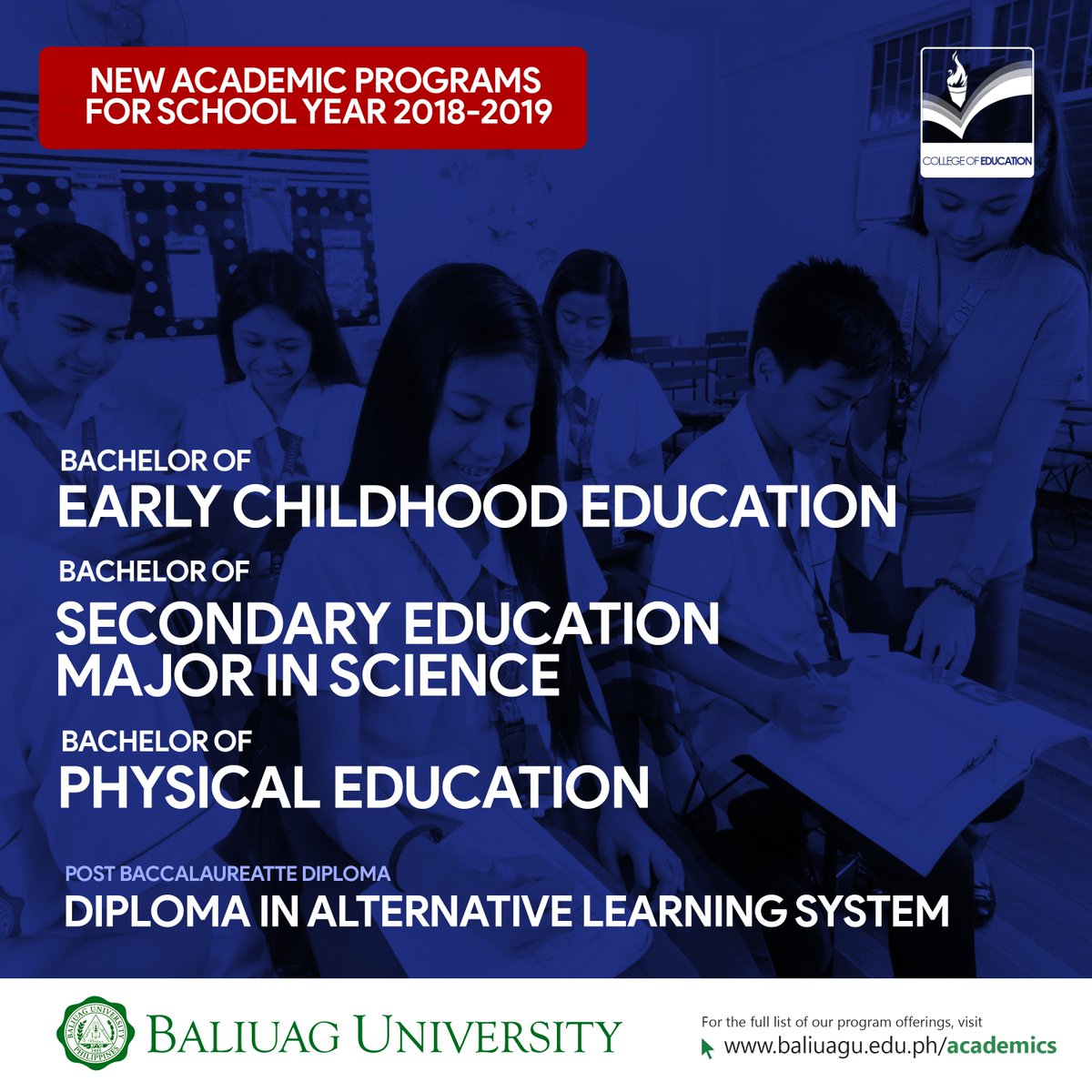 baliuagu's tweet photo. Announcing the New Program Offerings of Baliuag University for School Year 2018-2019! For more info, visit us today!

https://t.co/HPFOtWNnWc https://t.co/N8JBzKEaD6