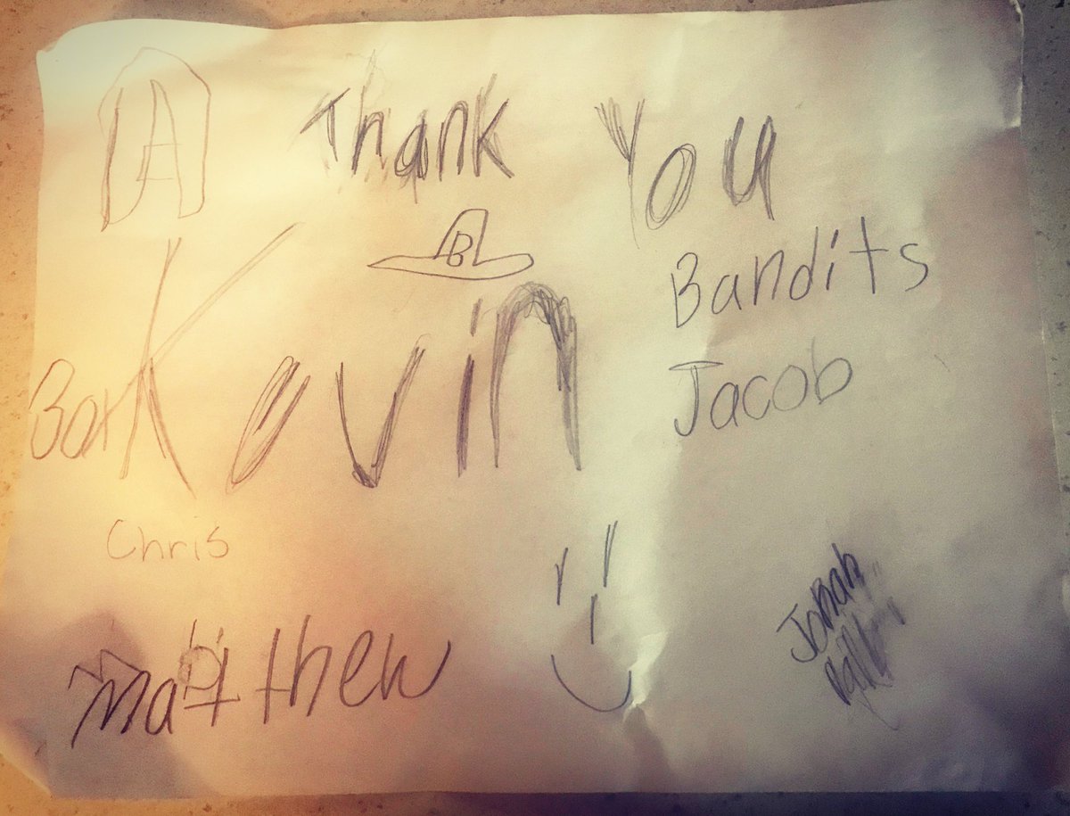 kevinrkennedy's tweet photo. I gave my niece and nephews tickets to their first @NLLBandits game for Christmas! They had an absolute blast and still talking about wanting to go to another game. I came home Saturday night to this thank you note. #ToTheBox #Bandits https://t.co/iEBVXWSLPb