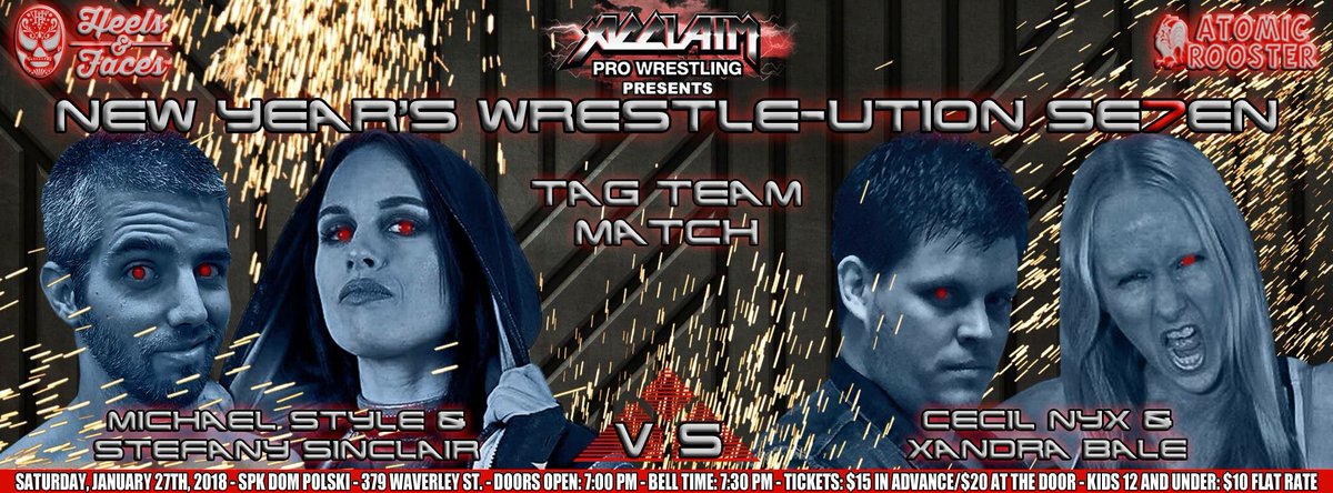 Acclaim_Pro's tweet photo. #TagTeamMatch: @MStyleWrestling &amp; @stefanysinclair take on @CecilNyx &amp; @XandraBale in #MixedTagTeam action.
#NewYearsWrestleution7 #Jan27th
https://t.co/n59zVkI6lx https://t.co/n95JPCUJUE