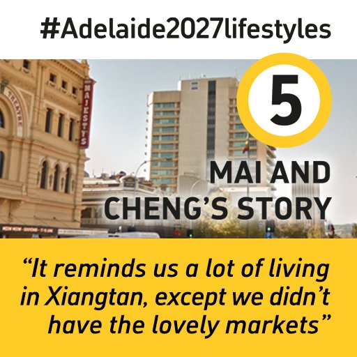 HamesSharley's tweet photo. Part 5 of our case studies into ‘Make it a plan Adelaide’ with @Green_Dot - City Central: Mai and Cheng’s Story. #Adelaide2027lifestyles https://t.co/pPHx351hp4 https://t.co/97w8mHCq1I