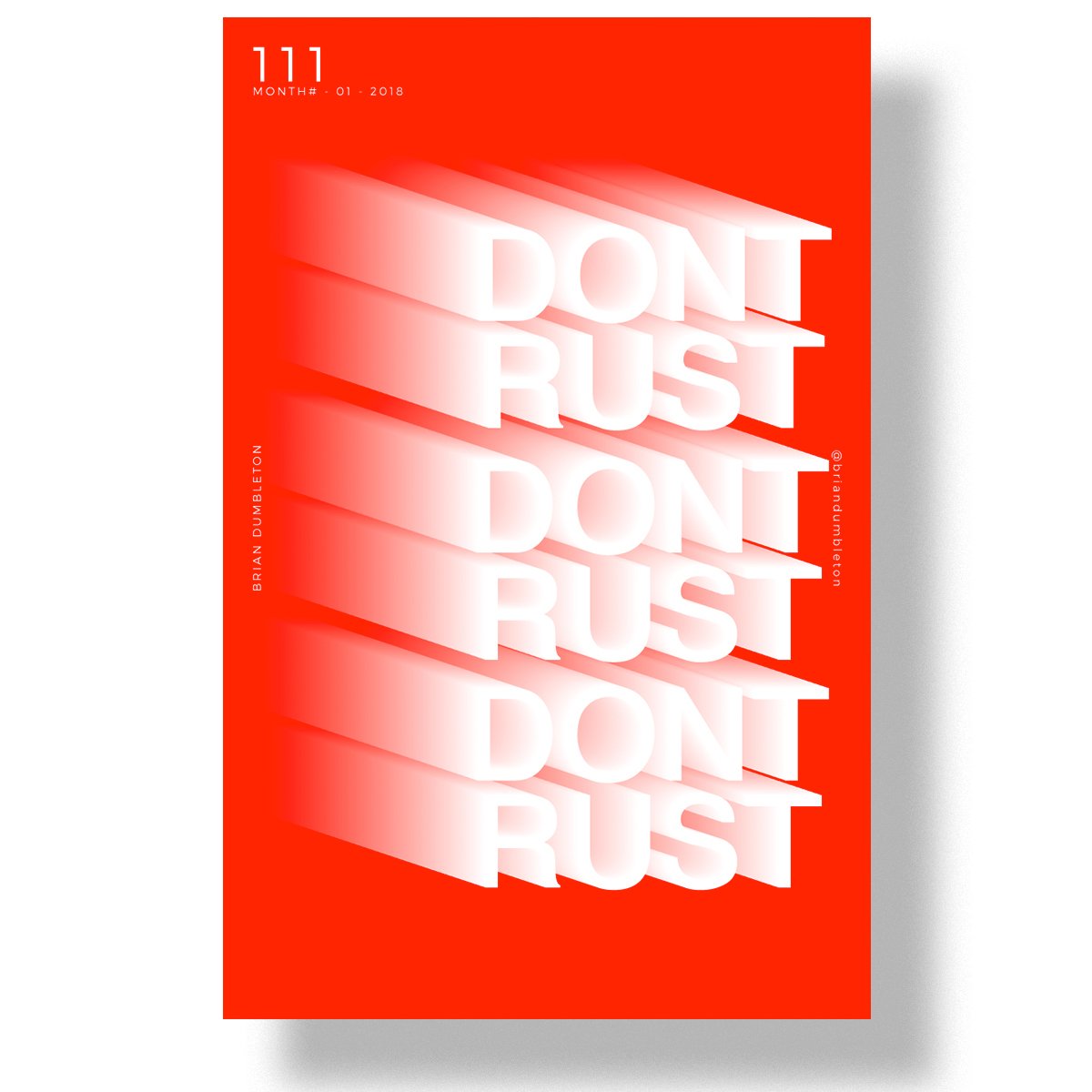 BrianDumbleton's tweet photo. 111 - Rust

Reminder for myself to not slack off or get lazy 

#designchallenge #posterdesign  #design #bvddesign #photoshop #illustrator #typography #digitalart https://t.co/k9Fae3ZVq8