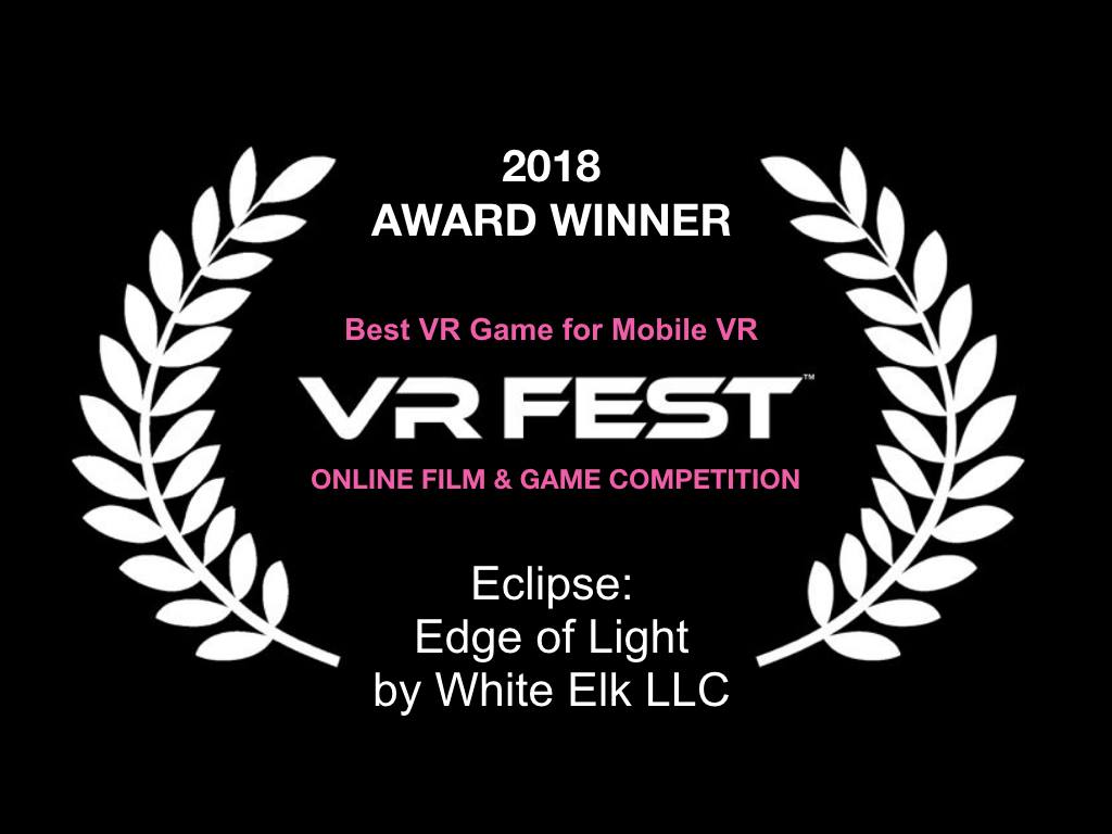 VRFEST's tweet photo. Congrats @WhiteElkStudio for "Best VR Game for Mobile VR" with Eclipse: Edge of Light! #VirtualReality #gaming #vrfest2018 https://t.co/lDhHWdb14i