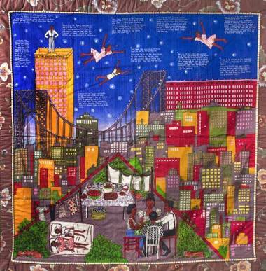 cactusian's tweet photo. 15/1/18
Faith Ringgold
'Tar Beach 2' (1990)
Multicoloured screenprint on silk plain weave, printed cotton plain weave, black and green synthetic moire
#AnyoneCanFly https://t.co/8KZ2NAVYEe