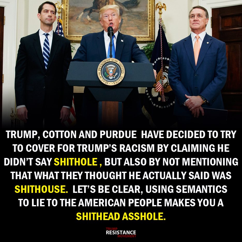 LiberalIdentity's tweet photo. Senators Tom Cotton and David Purdue have lost every ounce of credibility they ever had. They sold out in an attempt to cover for Trump's racist comments

#ComplicitGOP #TomCotton #DavidPurdue #Cowards #GOPLies #LiarInChief #liberalIdentity #Resist #RacistInChief #RacistTrump https://t.co/y5JY8M5wdG