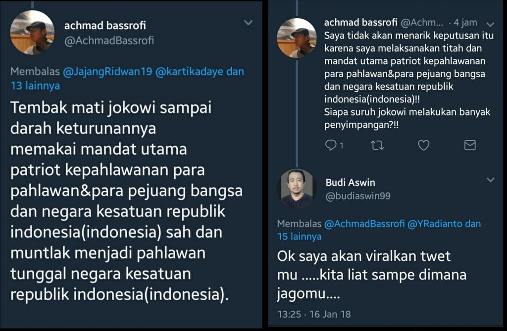 budiaswin99's tweet photo. Anda boleh tidak senang dengan pemerintahan dan kebijakan Pak Jokowi silahkan mengkritik dengan bijak, tidak perlu harus sampai dengan kata2 yg menghina dan melecehkan apalagi yg disertai ancaman. 
Beliau adalah Presiden Indonesia dan lambang Negara.
@DivHumasPolri 
@BSSN_RI https://t.co/lDBJL1Kvfl