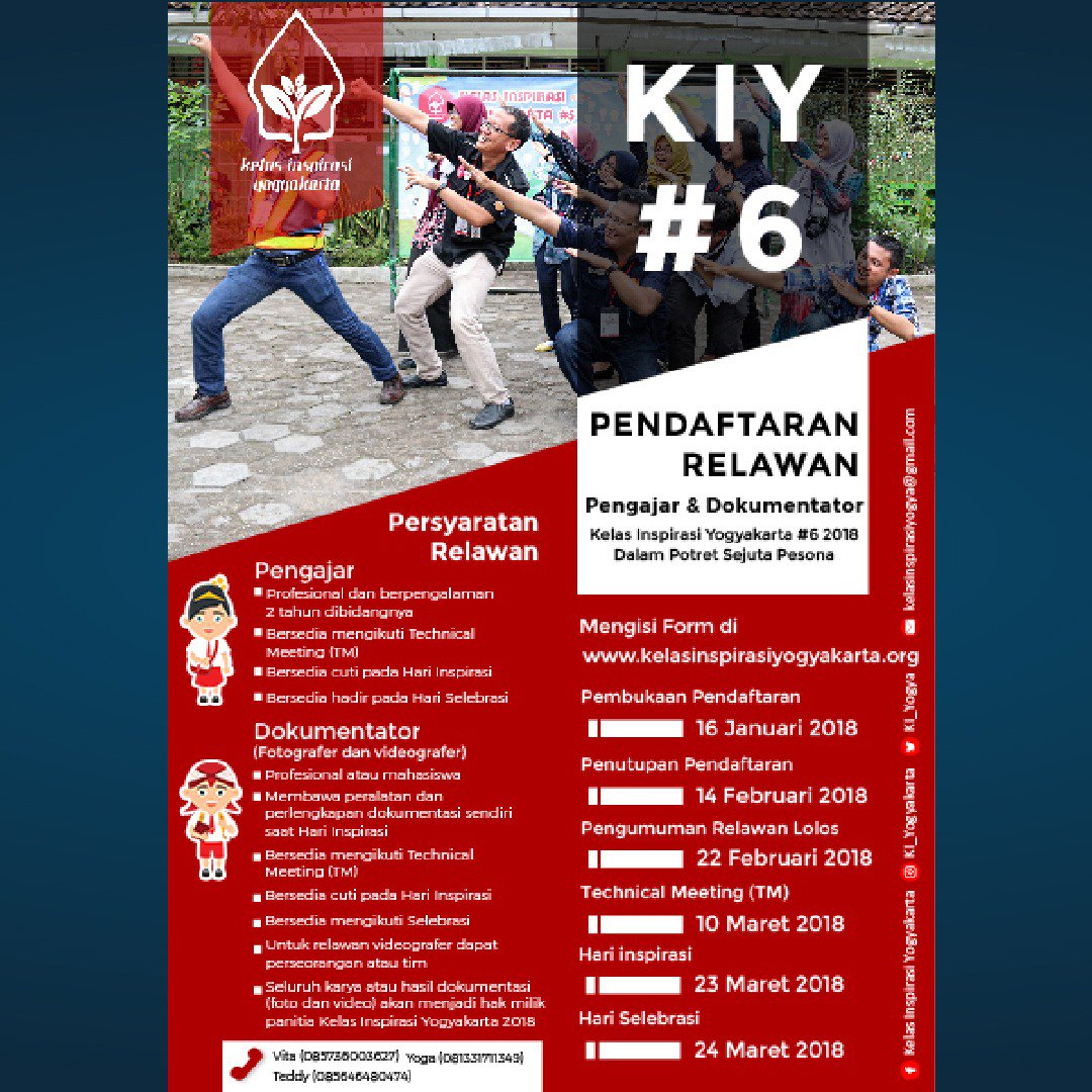 Yuk, gabung!

Kelas Inspirasi Yogyakarta #6 sudah membuka pendaftaran Relawan Inspirator dan Relawan Dokumentator, loh! 

Info selengkapnya silakan akses kelasinspirasiyogyakarta.org

#RaDolanLur 
#KelasInspirasi 
#KelasInspirasiYogyakarta 
#Yogyakarta