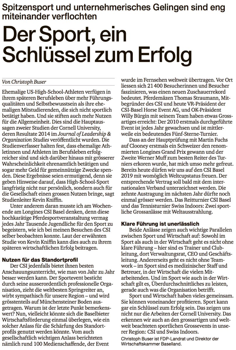 ChristophBuser's tweet photo. US-Studie belegt: #Sport ist ein Schlüssel zu wirtschaftlichem Erfolg. #Kanton_BL kann sich glücklich schätzen #CSIBasel und #Swiss_Indoors in der Region zu haben. Eine Chance für die Wirtschaftsförderung? Mein Kommentar in der heutigen BaZ #bazonline https://t.co/TkSTH7aVFY