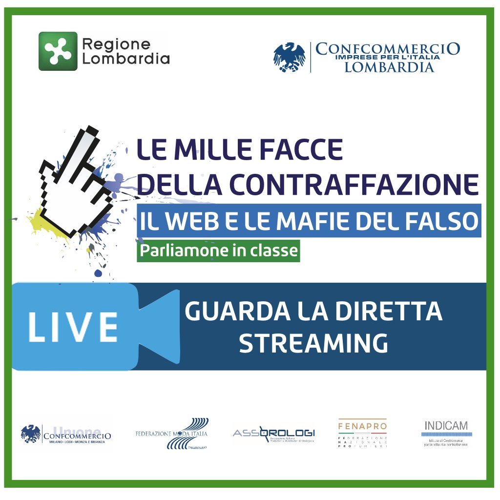 ConfcommercioLo's tweet photo. Guarda dalle ore 10 la diretta streaming dell'evento le mille facce della #contraffazione @LombardiaOnLine @ConfcommercioLo @confcommerciomi @FederModaItalia @assorologi @fenapro @INDICAMit https://t.co/kbA6XB2QDB https://t.co/IURfnPPP5P