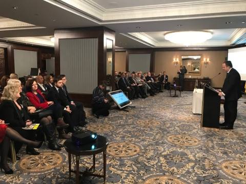 LinkUkraine's tweet photo. Ostap SEMERAK, Minister of Ecology and Natural Resources of Ukraine, welcomes REC representation in Ukraine at the Kiyv conference "Ukraine on the Path to Sustainability" @LinkUkraine @NorwayMFA @RECstream https://t.co/b6y2j1rUU6