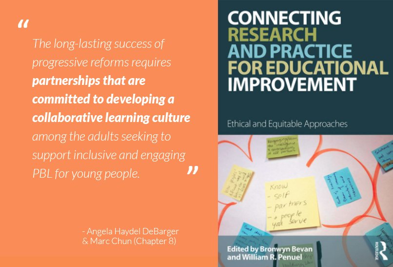 RPCollaboratory's tweet photo. Got PBL? Add some RPP! Read @AngelaDeBarger @HFMarcChun and Potvin et al. re how research-practice partnerships (RPPs) can strengthen PBL implementation, and how to organize PBL-based RPPs. https://t.co/og7hpo855z #RPPChat #researchandpractice #DeeperLearning https://t.co/msUYf7gTlD