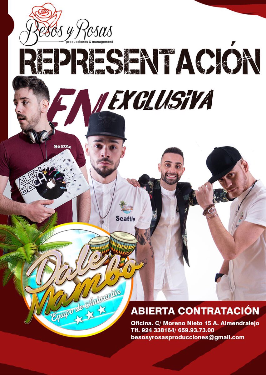 Es un placer para nosotros comunicaros que desde hoy mismo <a href="/BesosyRosas/">Besos y Rosas Prod</a> tiene la representación en exclusiva de <a href="/DalemamboShow/">Dalemambo.show</a> #HOY #Martes #Producers #WORK