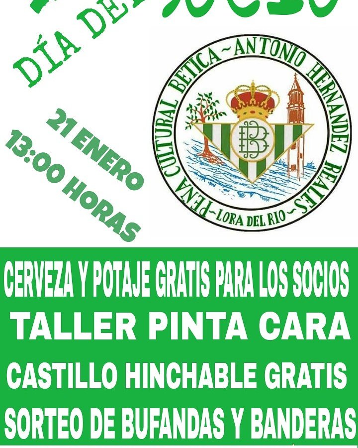 El domingo 21 es un día muy especial para está peña.

Celebramos el " III DÍA DEL SOCIO " .
En esta jornada de convivencia del socio, tendrán a sus disposición:

- CERVEZAS Y POTAJE GRATIS 
- CASTILLO HINCHABLE GRATIS 
- TALLER PINTA CARA GRATIS
- SORTEO DE BUFANDAS Y BANDERAS