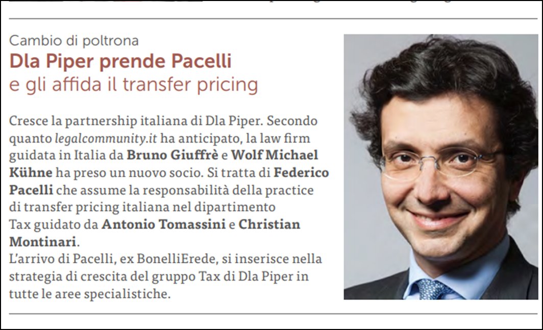 DLA_Piper_Italy's tweet photo. #TAX | L'ingresso di Federico Pacelli in @DLA_Piper_Italy si inserisce nella strategia di crescità del gruppo, guidato da @Anto_Tomassini e @ChrisMontinari, in tutte le aree specialistiche #TransferPricing
https://t.co/JtQEhGNooZ https://t.co/TA9PSSTHfr