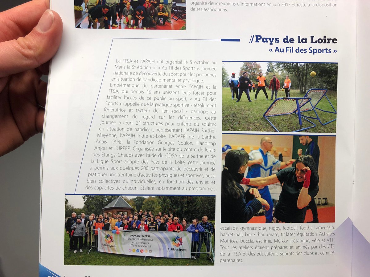 LigueSApdl's tweet photo. 👁️ Vu dans #SportAdaptéLeMag ! Retour sur la journée nationale découverte du sport pour les personnes en situation de #HandicapMental et/ou #HandicapPsychique le 5 octobre dernier à #LeMans. Encore merci à chaque acteurs de ce projet. 

cc @APAJH @vlhoste https://t.co/5e7695IwVb
