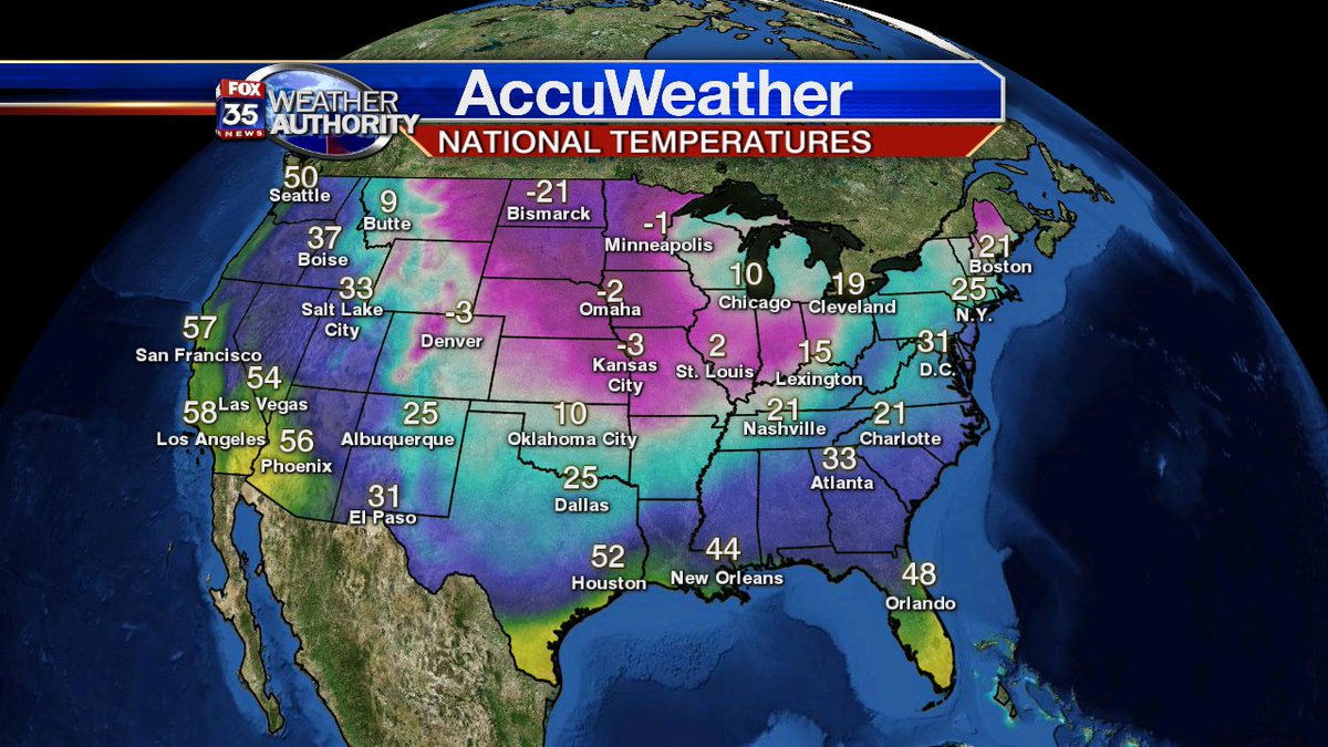 SURFS_UP_FL's tweet photo. Current temps across the USA as of 4:25am Tuesday. The Arctic express rides South. #fox35 #gdo #fox51 #USAWINTER https://t.co/w8G75oEPvP