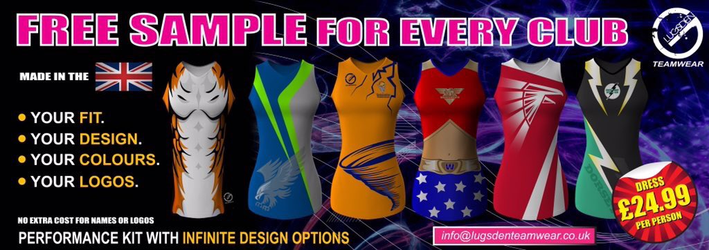 lugsdenteamwear's tweet photo. @OldhamNetball #netball #kit specialists delivering kit to hundreds of teams across the UK!! join the #netballfamily today!! #NETBALL2018 #NetballFamily #netballsaturdaysareback https://t.co/VFBbXiqA0Q