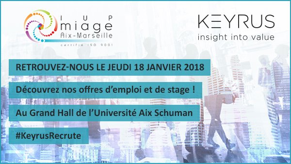Keyrus_group's tweet photo. [Event Recrutement – Aix-en-Provence]
Retrouvez nos équipes lors du @ForumMiage Entreprises le 18/01 !
Découvrez nos offres d’emploi et de stage.
En savoir + : https://t.co/SoYESaU42p 
#KeyrusRecrute
#KeyrusRocks https://t.co/U5tlP20J5B