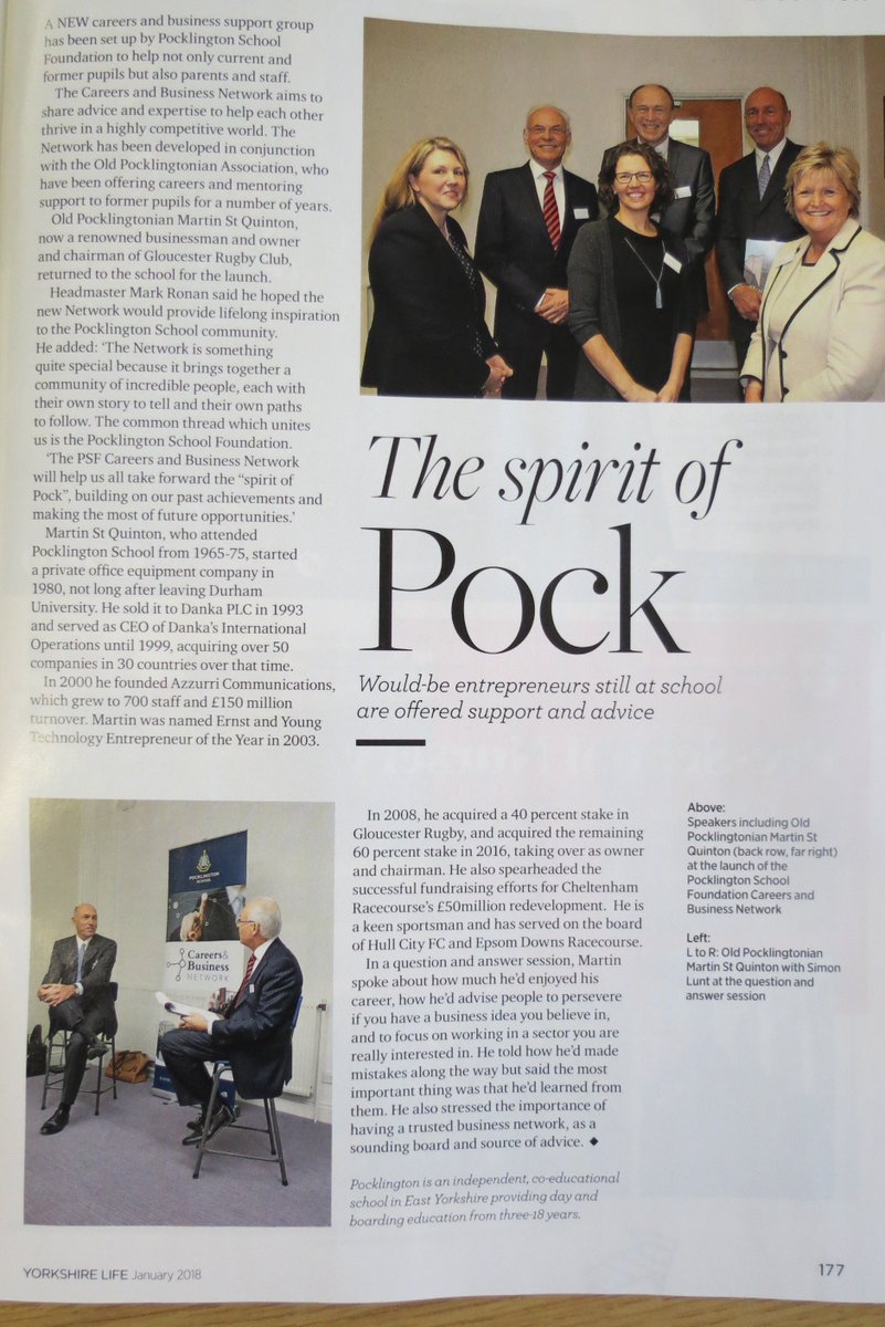 Thank you <a href="/Yorkshire_Life/">Yorkshire Life</a> for this excellent piece in your latest edition about <a href="/PSFbiznetwork/">Pock Connects</a> <a href="/PockSchool/">Pocklington School</a> <a href="/PocklingtonOPs/">Old Pocklingtonians</a> #spiritofpock #careers #networking