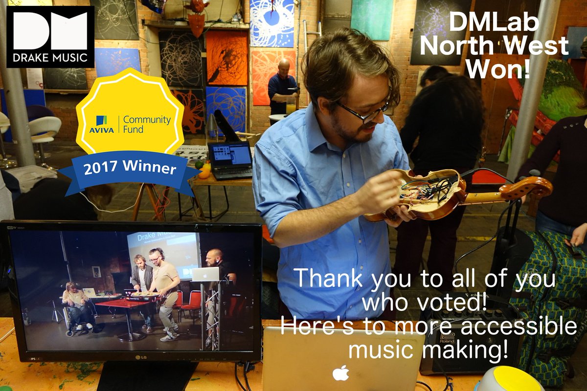 Drake_Music's tweet photo. GREAT NEWS: Drake Music's North West @DrakeMusicRandD team has won £10,000 from the @avivauk Community Fund competition.
THANK YOU to everyone who voted, shared, got their friends and families to vote for us, made videos, and MADE IT HAPPEN!!!! https://t.co/Ce71YxNwKY https://t.co/MLpa0UUdgB