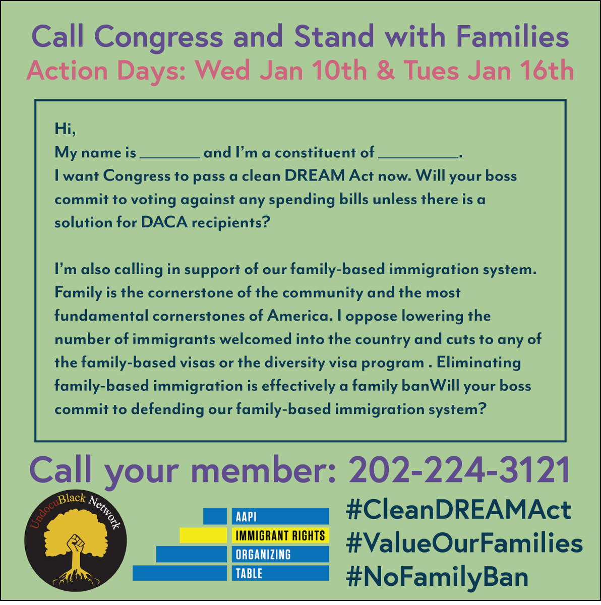 thenyic's tweet image. 🚨CALL TO ACTION🚨 Call your congressional reps today and let them know that we need a clean #DREAMActNOW and to #StandWithFamilies and resist the family ban! @UndocuBlack #AAPIImmigrantRights