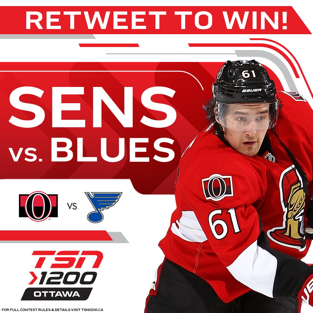 TSN1200's tweet photo. RE-TWEET for your chance to win a  pair of tickets to this Thursday's @Senators  game against the @StLouisBlues at the @CdnTireCtr https://t.co/3CA0dZmAVk