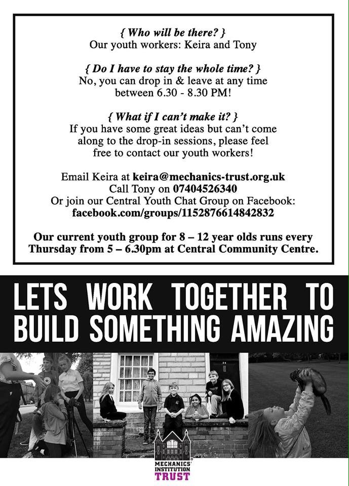 Swindon_C_C_S's tweet photo. Over the next few weeks we'll be consulting with young people about what kind of youth activities they want to take place in Central #Swindon. 

More info at https://t.co/KeGor9doJd - Please RT and share with anyone you think might be interested. Thanks. https://t.co/3cEHOnd1r8