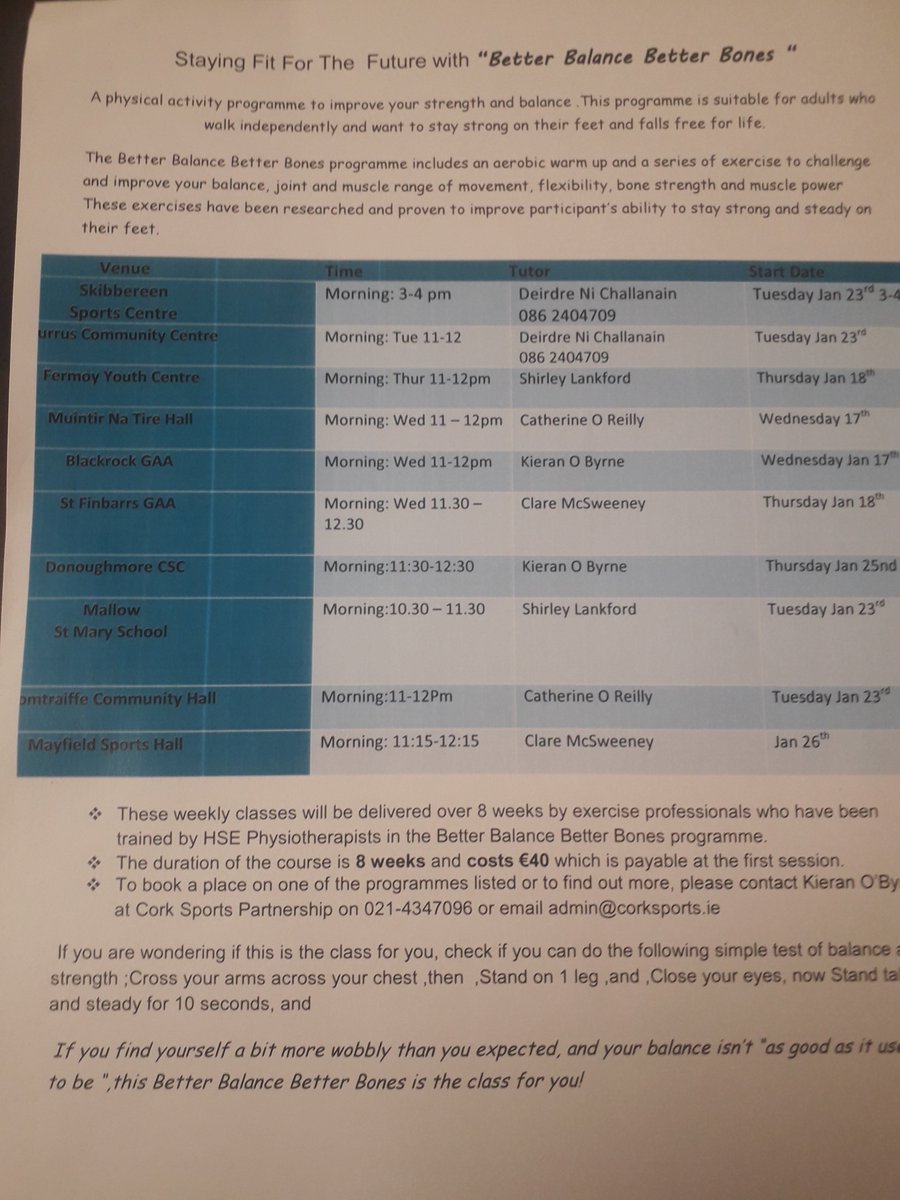 CorkFallService's tweet image. Fit for the future classes now running for the older adult looking to improve strenght and balance. Provided by exercise professionals trained by HSE physios. Developed by Cork Fall service and Cork sports partnership. @CorkFallService @CorkSports