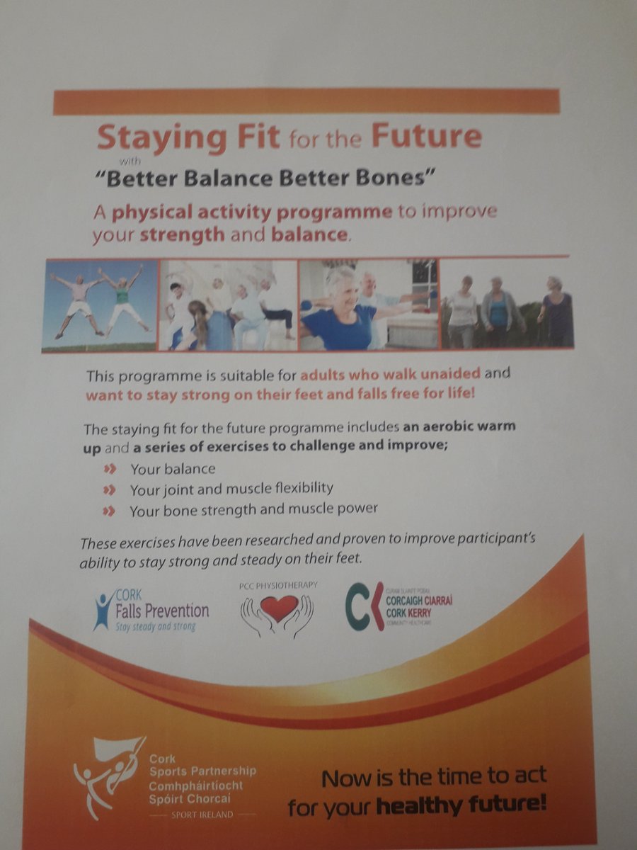 CorkFallService's tweet image. Fit for the future classes now running for the older adult looking to improve strenght and balance. Provided by exercise professionals trained by HSE physios. Developed by Cork Fall service and Cork sports partnership. @CorkFallService @CorkSports