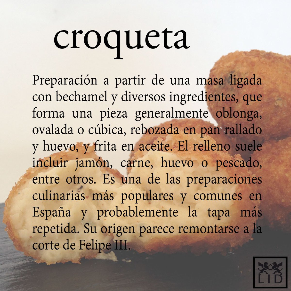 ¿Quién puede resistirse a una croqueta a estas horas?... 🙄 ¡Nosotros no! Queremos celebrar el #diainternacionaldelacroqueta compartiendo esta definición del Diccionario de la Real Academia de Gastronomía #diccionarioRAG 🍴¿Quién más la declara la reina de la tapa? 👑🇪🇸🍻