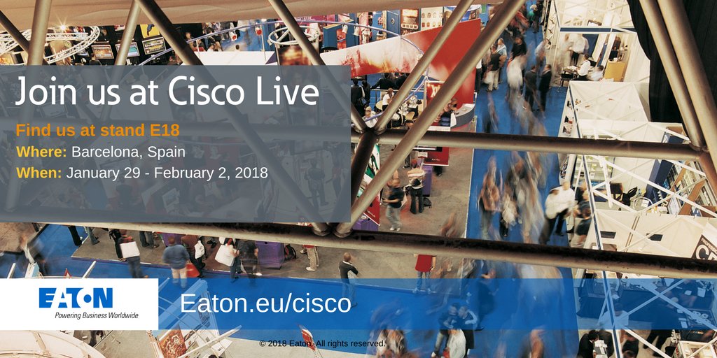 ETN_EMEA's tweet photo. Find us at @CiscoLiveEurope later this month and learn how our #Cisco compatible #power devices &amp; software can help protect your data. Learn more now: https://t.co/IA0Ub9MBWU #CLEUR https://t.co/Di3eG4wh1u