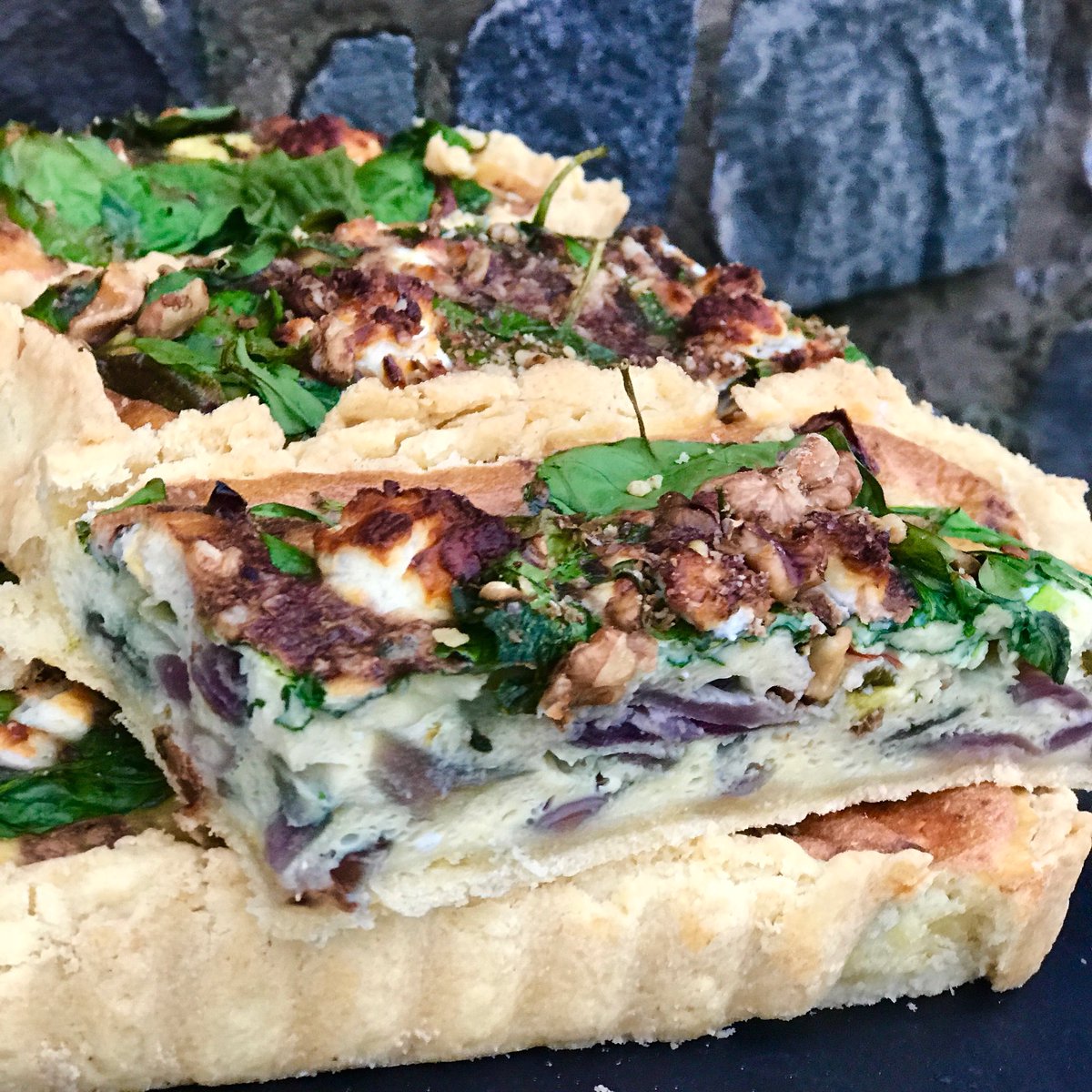 TheCreameryCan's tweet photo. We love to show you our cakes but then we mustn’t forget our tasty savoury bakes too, like this quiche w/ caramelised red onion, roasted peppers &amp; goats cheese. But did you know the word 'quiche' is from the German word 'kuchen', meaning cake!! https://t.co/JRaNZaL5ZO