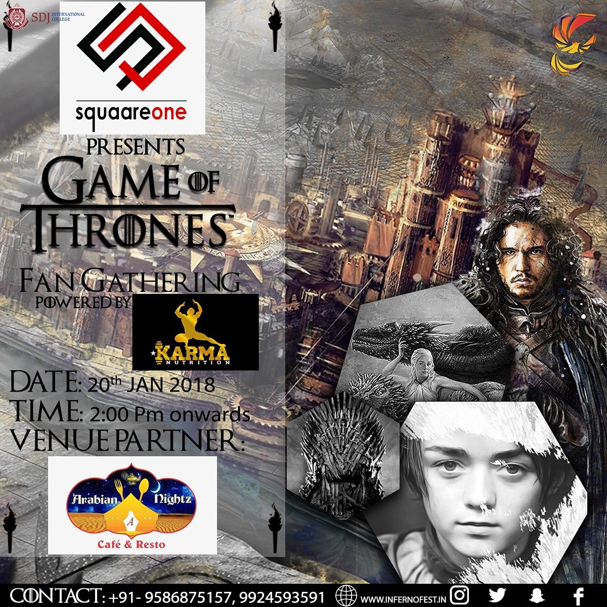 Inferno_fest's tweet photo. All the GOT fans, gear up yourself for the fan gathering of GOT!
Inferno brings you GAME OF THRONES - A perfect place for all GOT series fans.
#inferno18
#revivalwithzest
#staytuned
#gameofthrones
#GOT
#jonsnow
#gotlovers
#fans
#webseries
#surat
#gujarat https://t.co/OtlMCuQf2r