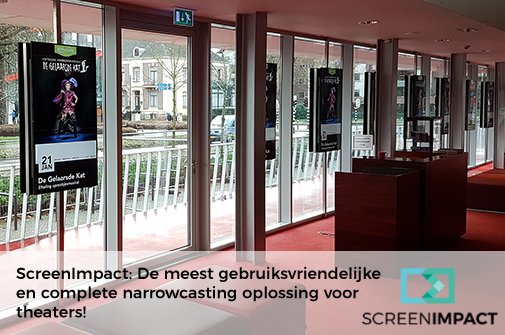 Schouwburg Amphion in Doetinchem is overgestapt naar #narrowcasting van #ScreenImpact, met #posterschermen, content, en templates. ScreenImpact levert hiermee al het benodigde beeldmateriaal om de posters op te maken!

Ga voor meer informatie naar screenimpact.nl