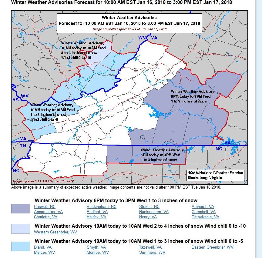 Kevin Myatt on Twitter "For Roanoke/NRV Winter weather advisory to