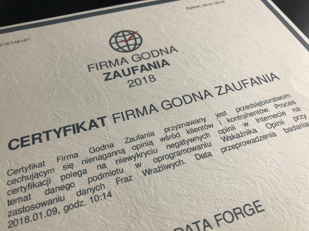 dataforge_pl's tweet image. Mamy to! #firmagodnazaufania #rozwój #biznes #dataforge 👏😊