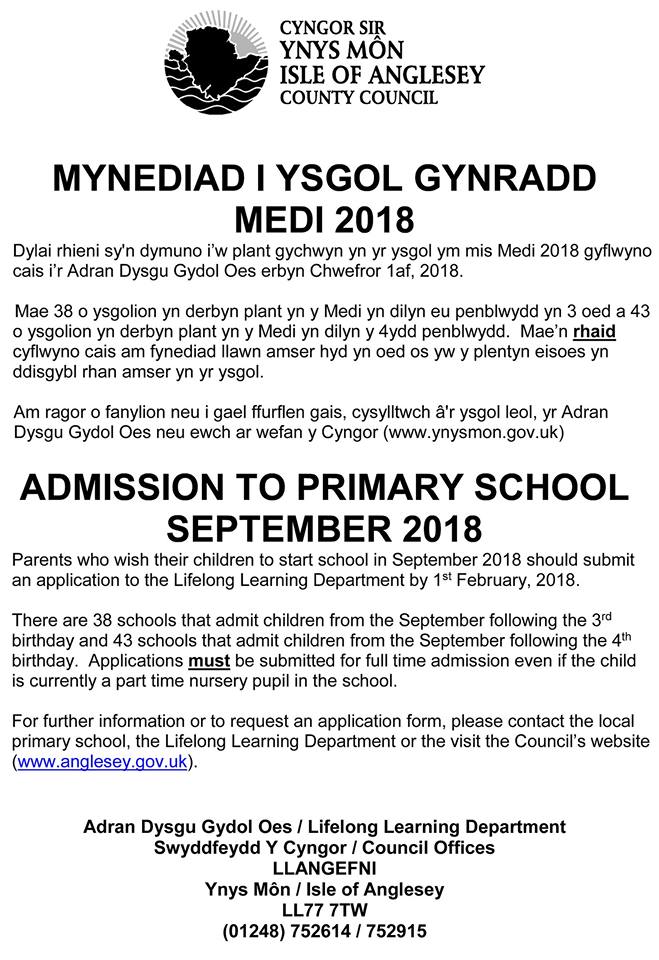 Isle Of Anglesey Cc Keepwalessafe Admission To Primary School September 18 Applications Must Reach Us By February 1st 18 Form Available Here T Co Tokghpsebi T Co Pmkdnlrpbe