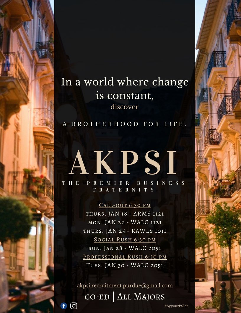 Come join us at our call outs and rush events to discover more about Alpha Kappa Psi!