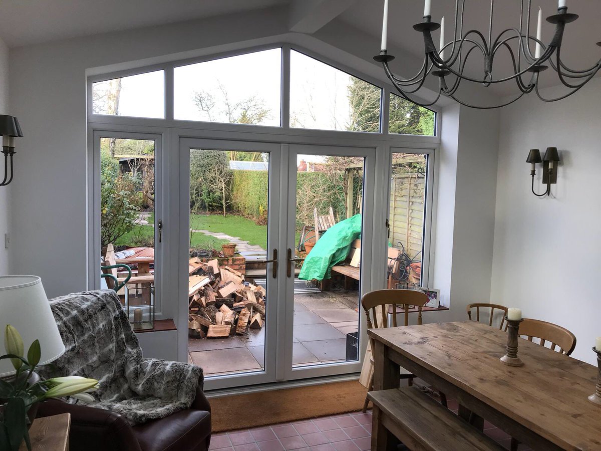BirminghamGlass's tweet photo. A set of French Doors and a Triangular Shaped Window complete this warm and welcoming rear extension. For all your double glazing requirements give Birmingham Glass Services a call - 0121 477 9799 #birminghamglass #birminghamwindows #frenchdoors #doubleglazing https://t.co/m4SY2oFaBJ