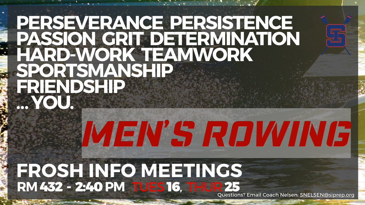 StIgnatiusCrew's tweet photo. FRESHMEN! First Frosh info meeting for #mensrowing TODAY, 2:40pm, RM 432. Determination and hard work necessary, not experience. #hardwork #teamwork #persistence #thisiscrew @Lifeatsi @SIscores @StIgnatius https://t.co/fjX75juAyS
